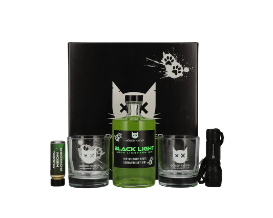 BÖSER KATER Black Light Neon Limetten Gin 40% Vol. 0,5L Geschenkbox