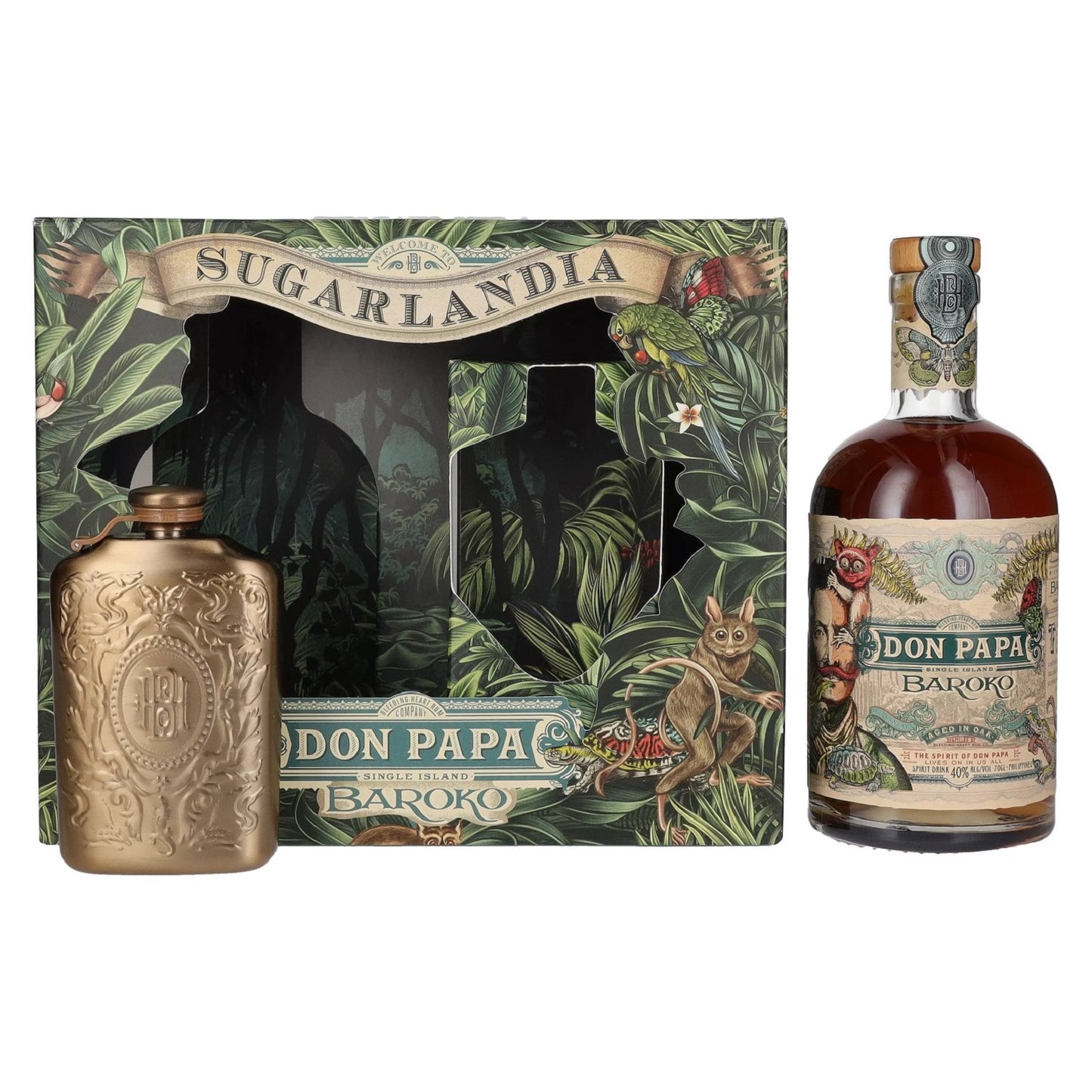 Don Papa BAROKO 40% Vol. 0,7L in Geschenkbox mit Hip Flask