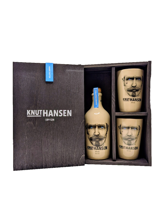 Knut Hansen Dry Gin 42% Vol. 0,5L - Holzkiste mit 2 Keramiktassen