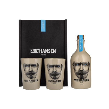 Knut Hansen Dry Gin 42% Vol. 0,5L - Holzkiste mit 2 Keramiktassen